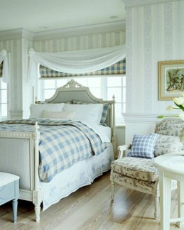 Plaid and toile bedroom